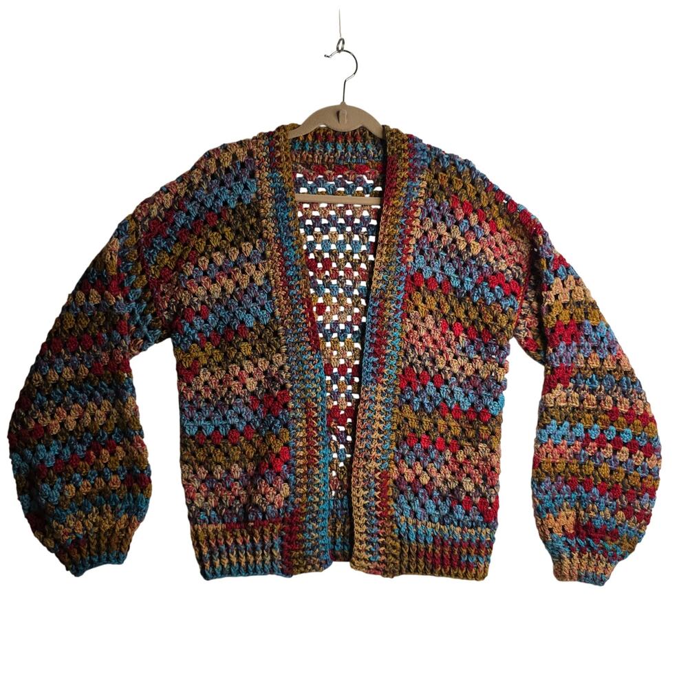 Crochet Handmade SzM/L Hexagon Cardigan No button BellSleeve One of a Kind Rare